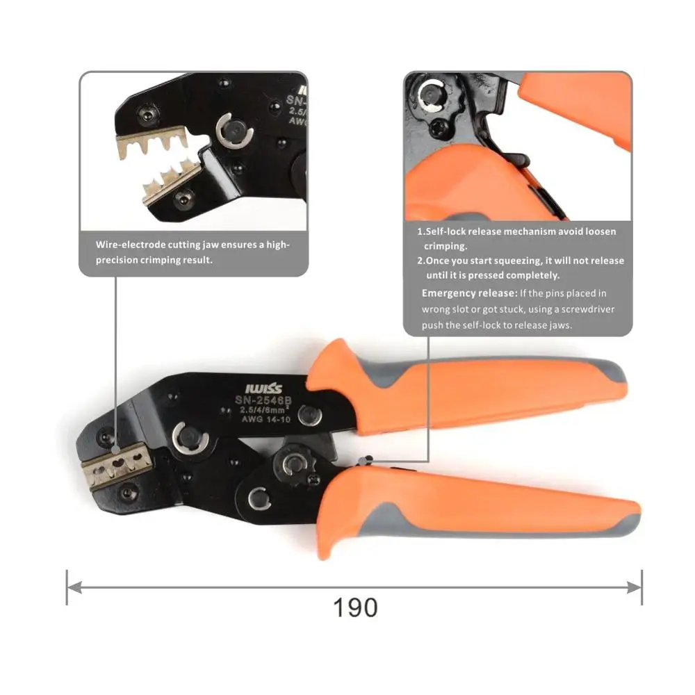 IWISS SN-2546B EDM Ratchet Crimping Pliers for solar Connectors 2.5/4/6mm ² Wire Cimper Tool Mini Hand Tool