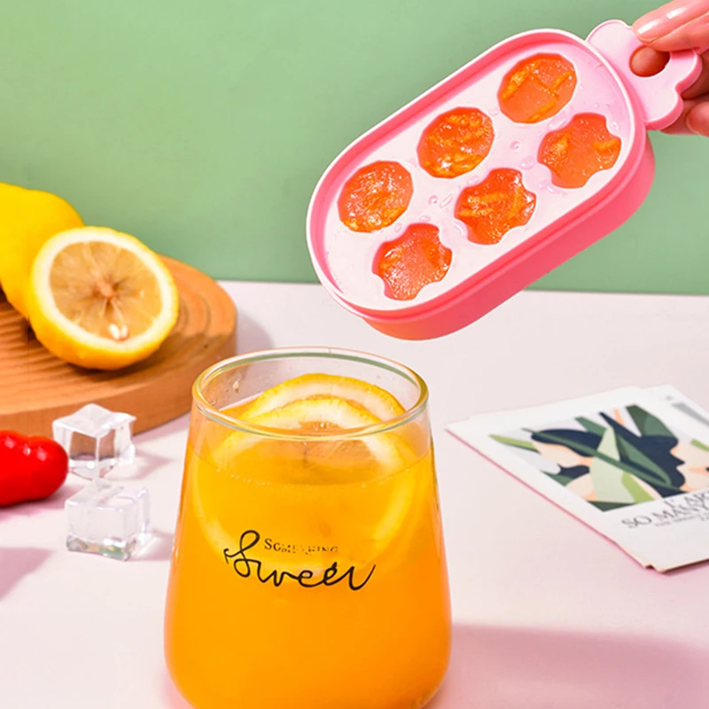Transparent Lid 6 Grids Ice Maker Soft Bottom Mini Ice Cube Molds Cartoon Cute DIY Ice Making Model Easy To Demold Summer