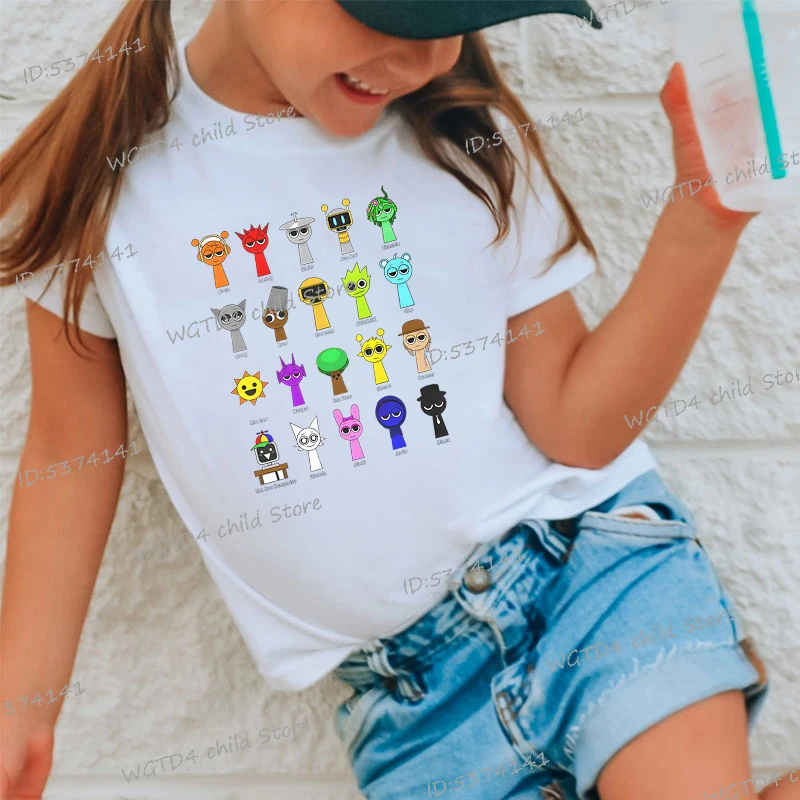 New Sprunki Kids T-shirt Cartoon Game Figure Printed Tops Tees Boys Girls Casual Short Sleeve Tshirt Summer Children's Clothing