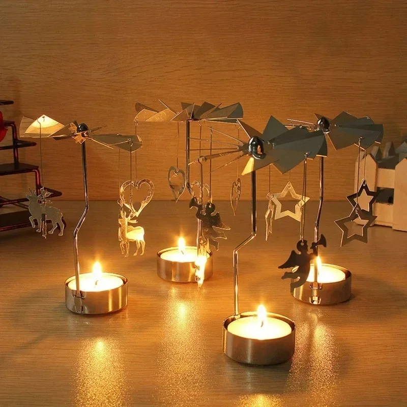 Metal Rotating Spinner Carousel Candle Tea Light Holder Table Rotating Transfer Windmill Decoration Home Elegance Candle Holder