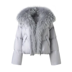 Women Fashion Winter Down Collar Lady Thick Warm Puffy Jacket Fox Fur Collar Goose Down