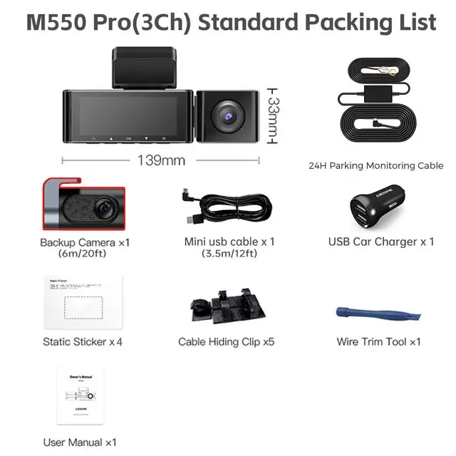 AZDOME M550 Pro 車載カメラ ドライブレコーダー 4K ADAS WiFi 3カメラ