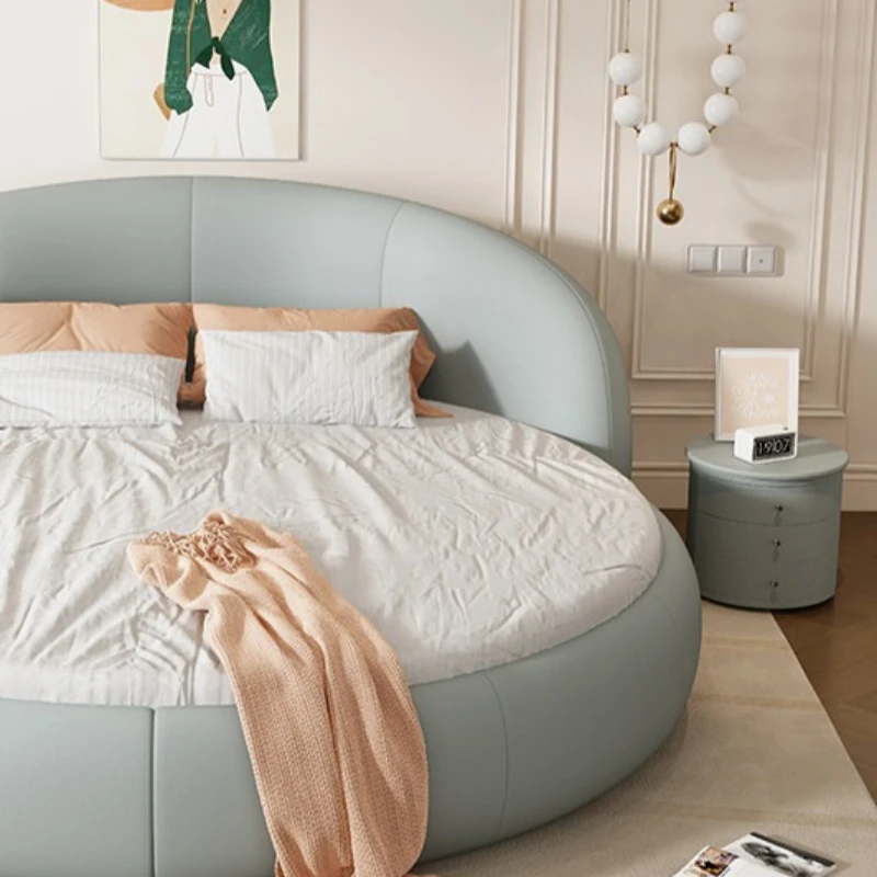leather round double bed high-end hotel romantic couple bed simple modern luxury chambre à coucher complet bedroom furniture