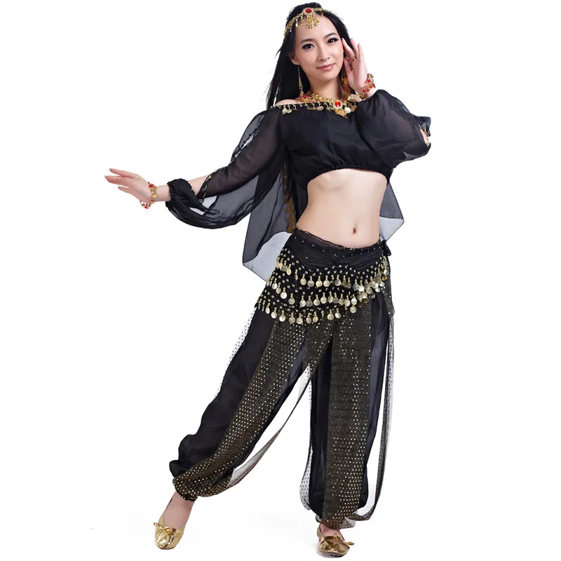 Linterna personalizada de 5 piezas, pantalones resaltados de manga larga + diadema, traje de danza del vientre, ropa de danza india, conjunto de actuación