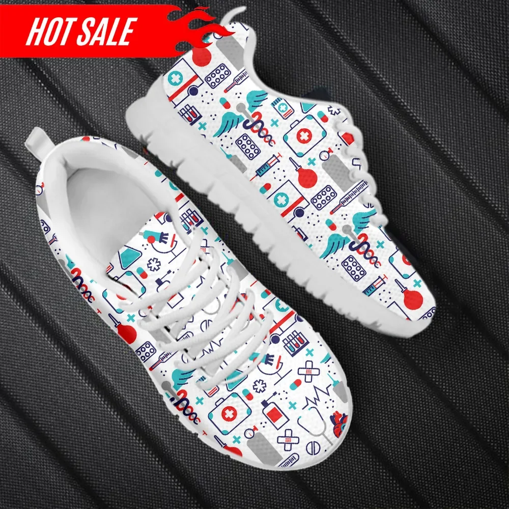 Women's Casual Sneakers Medical Hospital EMT Pattern Ladies Non-Slip Flats Lightweight Outdoor Running Footwear 2023