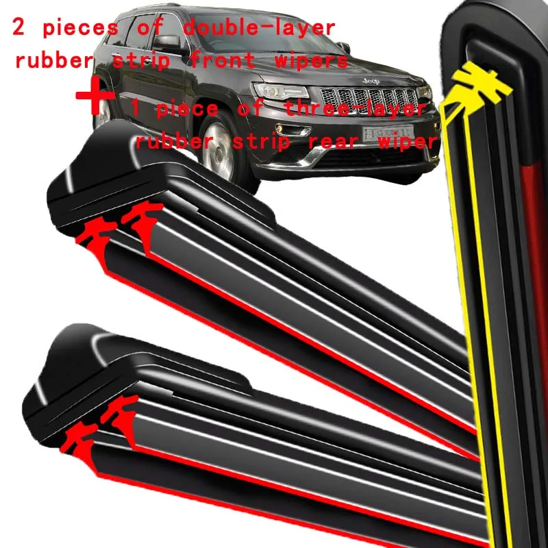 

Silicone Front & Rear Wiper Set For Jeep Grand Cherokee 2 2013 - 2020 2014 coated windshield wiper blade 22"+21"+11"