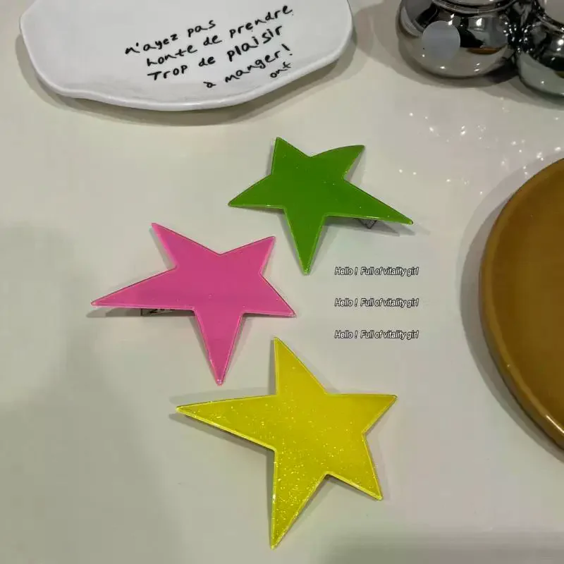/HTF/Shiny Yellow Green Blue Plastic Star Hair Clip Non Slip Grip Cute Design For Teen Girls Cosplay Daily Wear Large