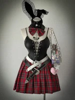 Vestido plisado de talla grande Punk, ropa oscura, lazo de cuerda para cóctel, cuero Pu, tirantes de rejilla roja, Sexy y delgado