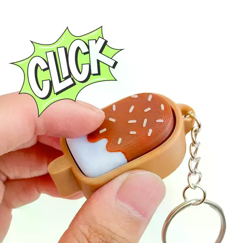 3D Printed Cute Ice Cream Clicker Keychain Bag Pendant Decompression Toy For Stress Relief , Anxiety & ADHD, Gift For Kids