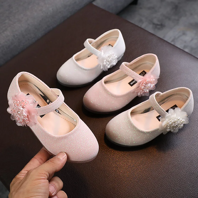 Spring Girls Korean Style Fashion Pearl Shoe Children Princess Little Heels Dance Shoes Baby Girl kids Flower Small Leather Shoe