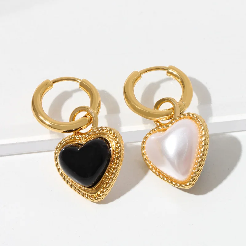 

New French Trendy Classic Statement Light Luxury Sense Resin Heart Pearl Charms Dangle Earring for Women, Small Hoops Earrings
