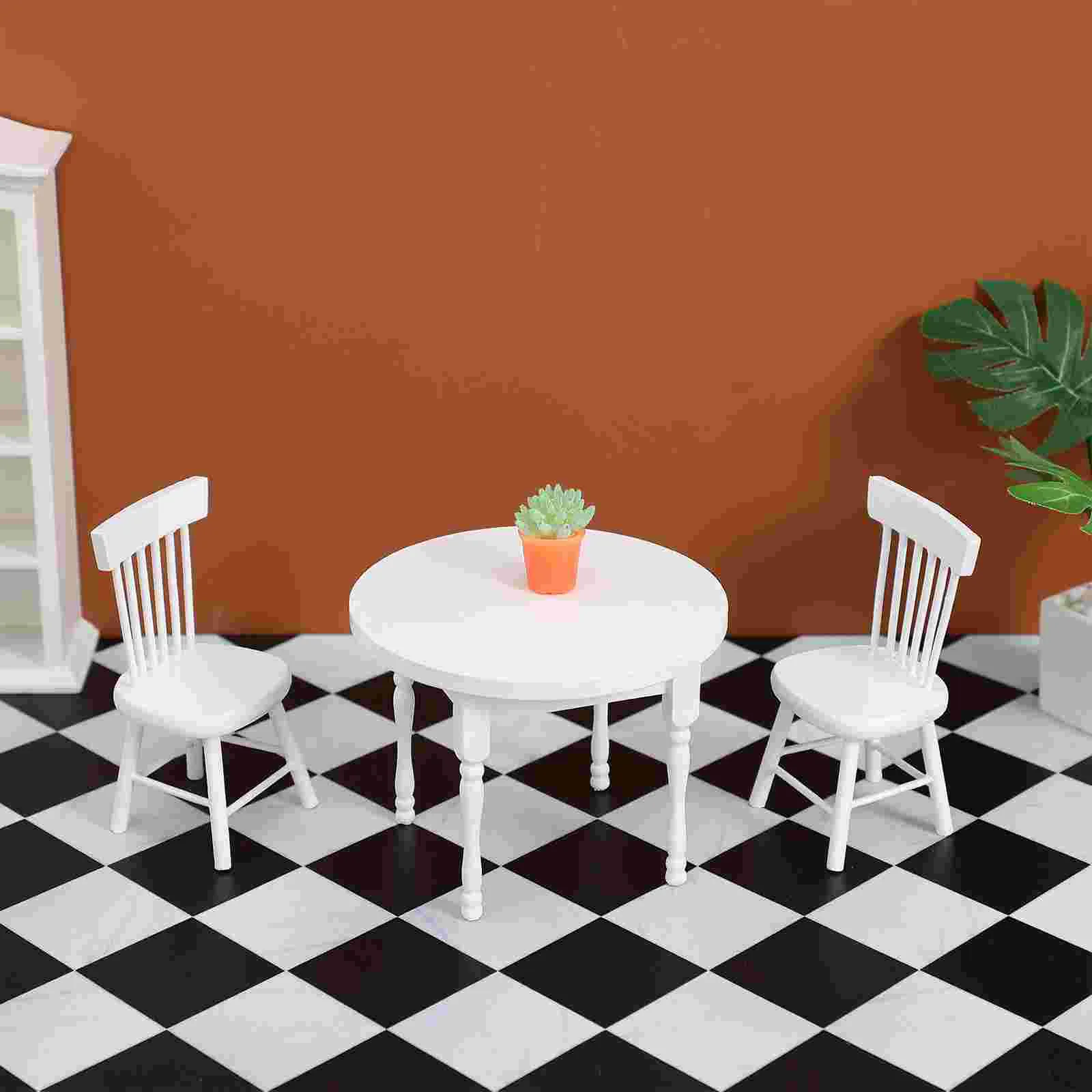 Conjunto de Mesa Redonda Blanca Muebles para Casa de Muñecas Miniatura Hechos a Mano Detallados Resistentes Versátiles para Comedor Cocina