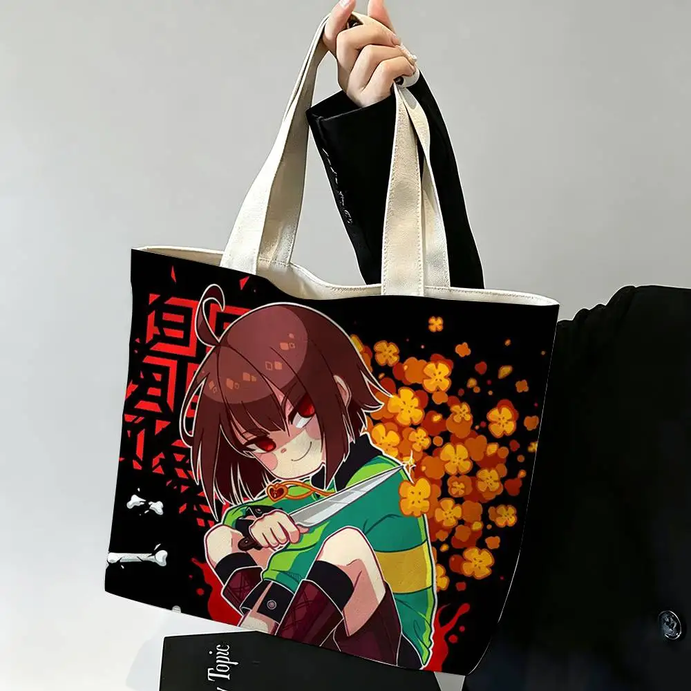 The fallen human Undertale C-Chara Printed Canvas Tote Bag Shoulder Bag Commuter Mommy Shopping Bag