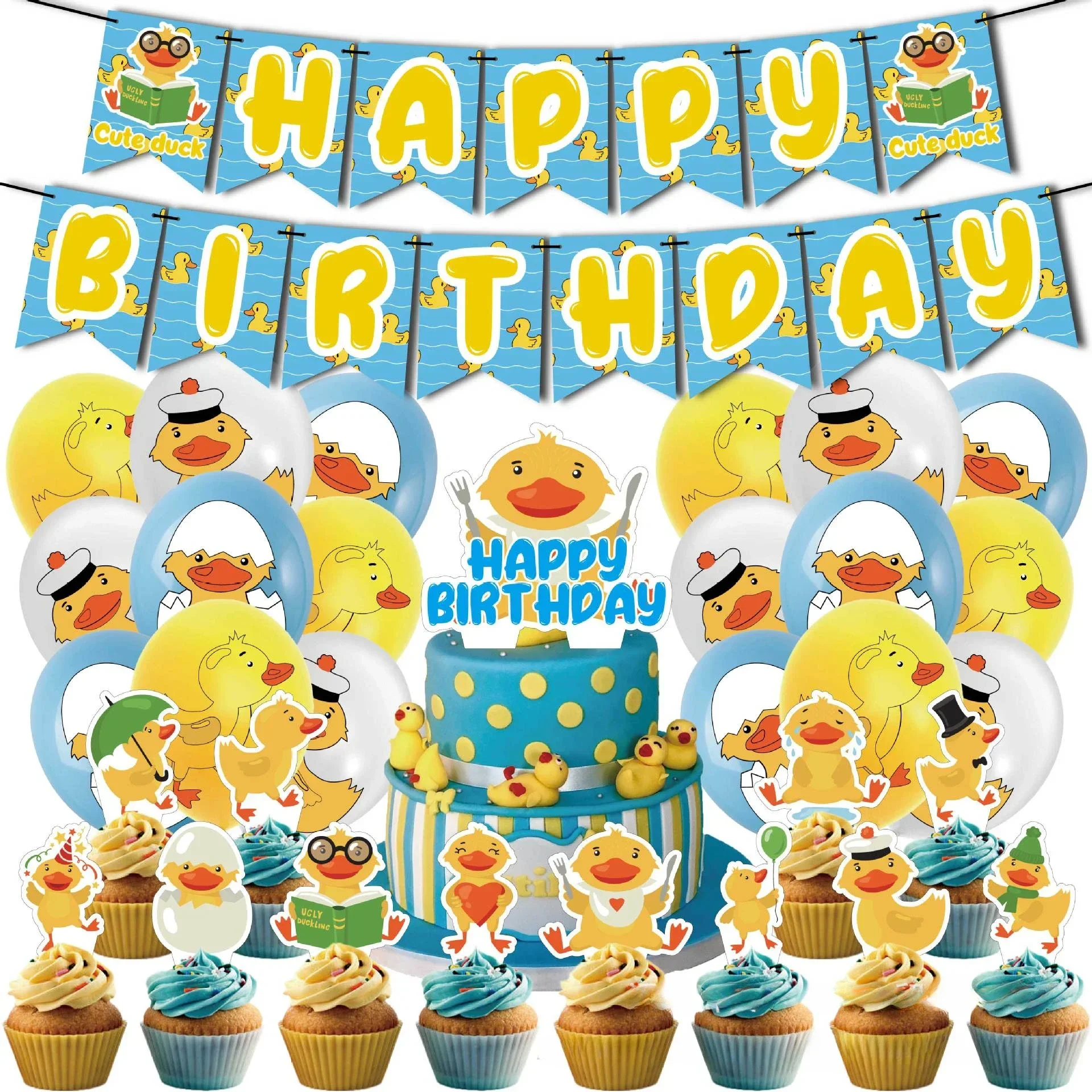 Yellow Duck Theme Birthday Decorations Set Cute Duck Balloon Cake Topper and Banner Little Yellow Duck Birthday Party Supplies