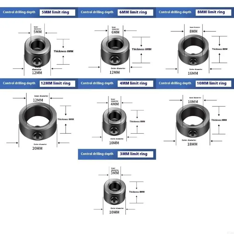 M7DA Professional Drill Bit Depth Rings Hardened Metal Base With Stainless Steel Screws Depth Stop Rings