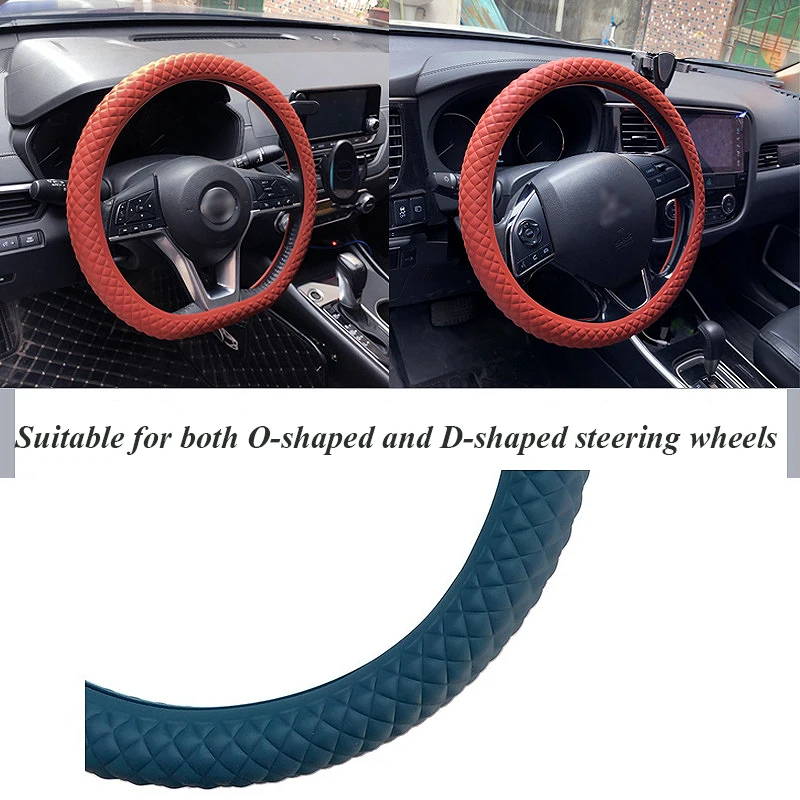 Silicone Steering Wheel Cover Diamond Pattern Anti Slip Car Accessories Interior Universal Steering Wheel Protective Decoration