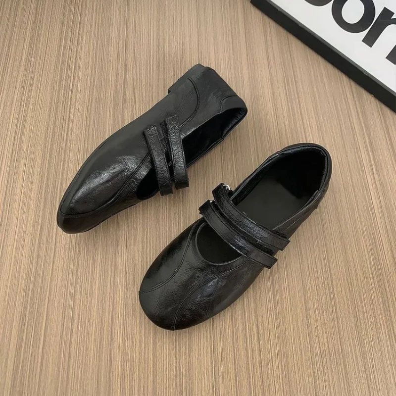 Women's French Mary Jane Shoes, Round-Toe Comfortable Two-Strap Flats, Versatile Commuter Casual Pumps.