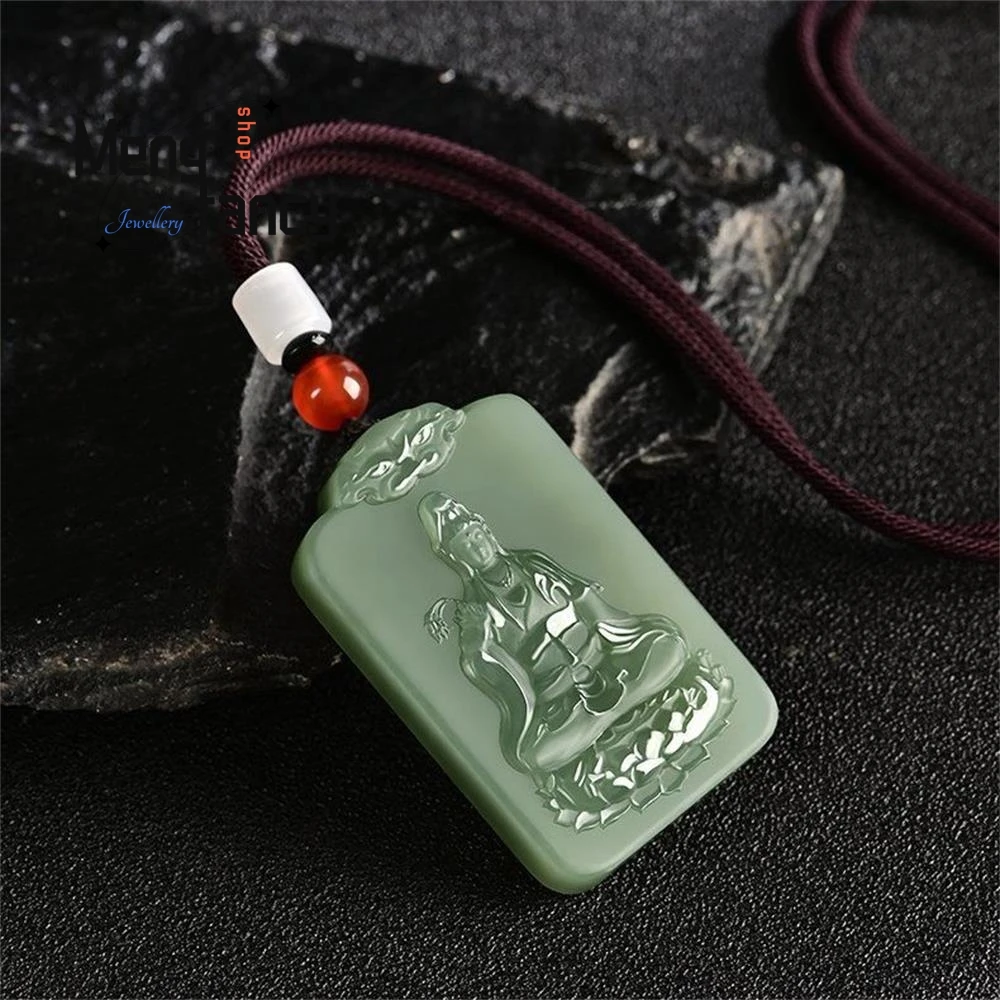 Natural Hetian Green Jade Guanyin Pendant Exquisite Elegant Simple High-grade Fashion Fine Jewelry Best Selling Buddhist Amulets