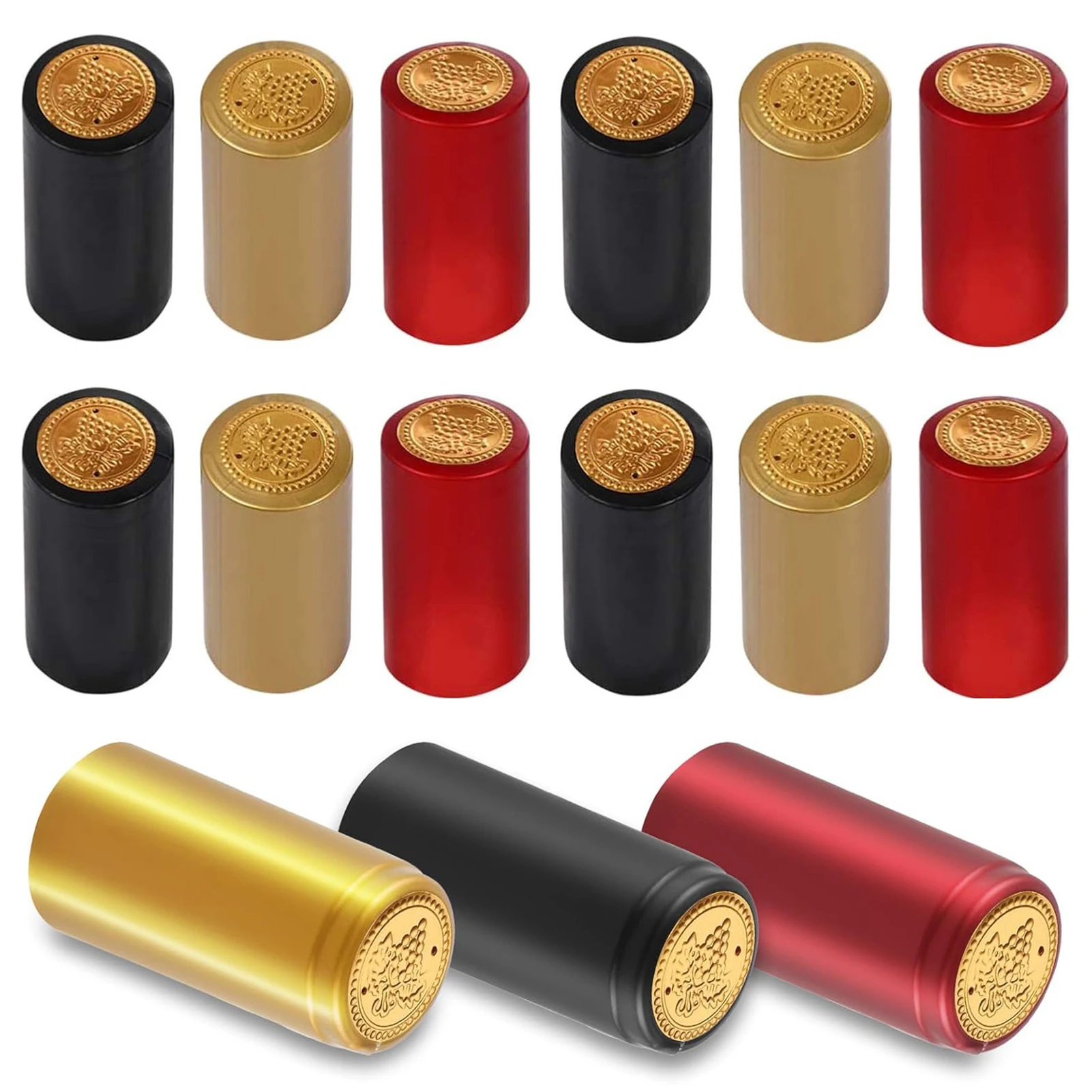 150PCS PVC Wine Bottle Heat Shrink Caps in 3 Colors Red/Gold/Black Seal Caps for Wine Bottle Capsules Shrink