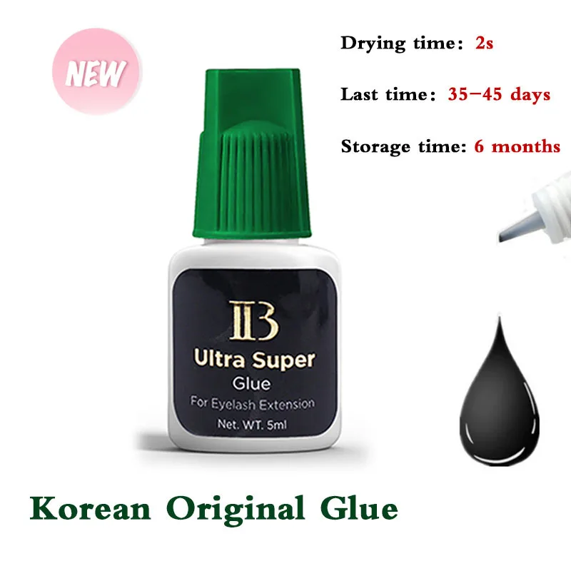 IBeauty-pegamento de extensión de pestañas Ultra Super, 5 botellas, suministros 2S, tapa verde, herramienta de maquillaje adhesiva más fuerte, apertura de ojos más rápida, Corea