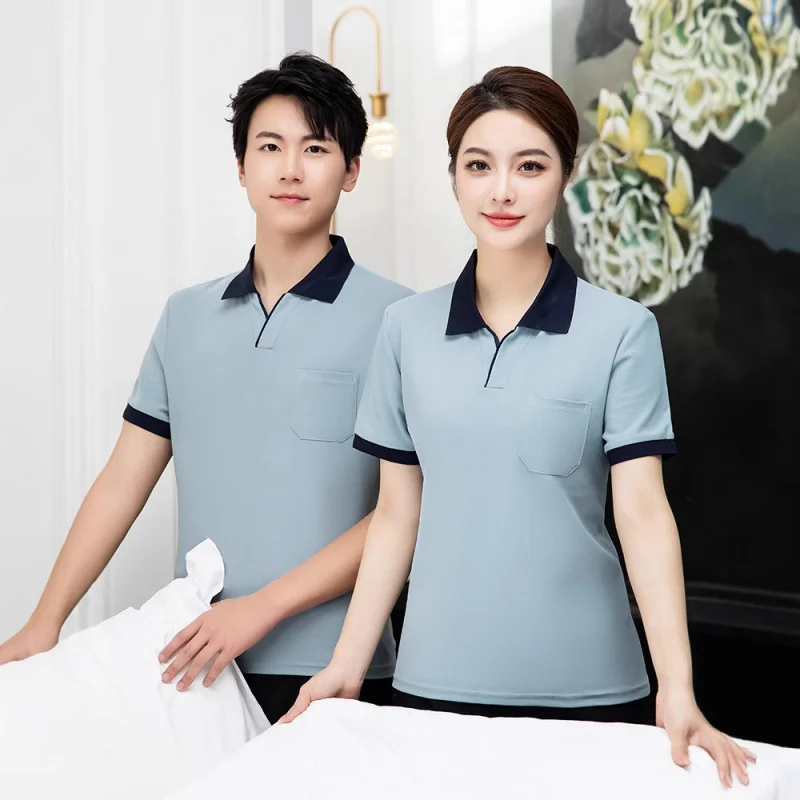 

Рабочая одежда для уборщиков: летняя дышащая хлопковая футболка с коротким рукавом для персонала клиник, отелей, гостевых домов, уборщиков, униформа для женщин-прачек