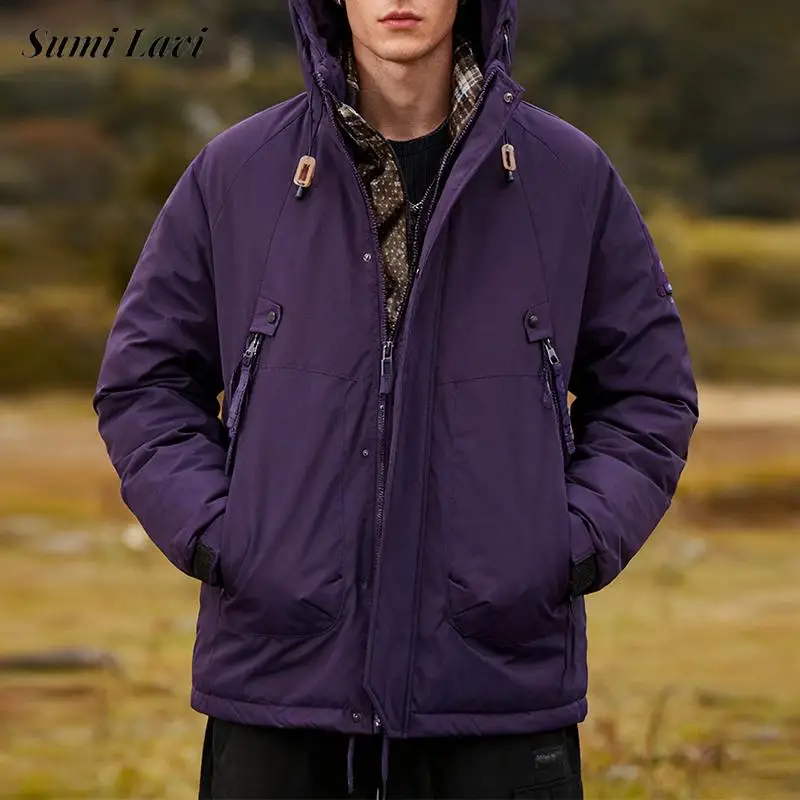 

Trendy Mens Solid Color Zipper Down Jackets Autumn Winter Casual Waterproof Windproof Hiking Jacket For Men Vintage Outerwear
