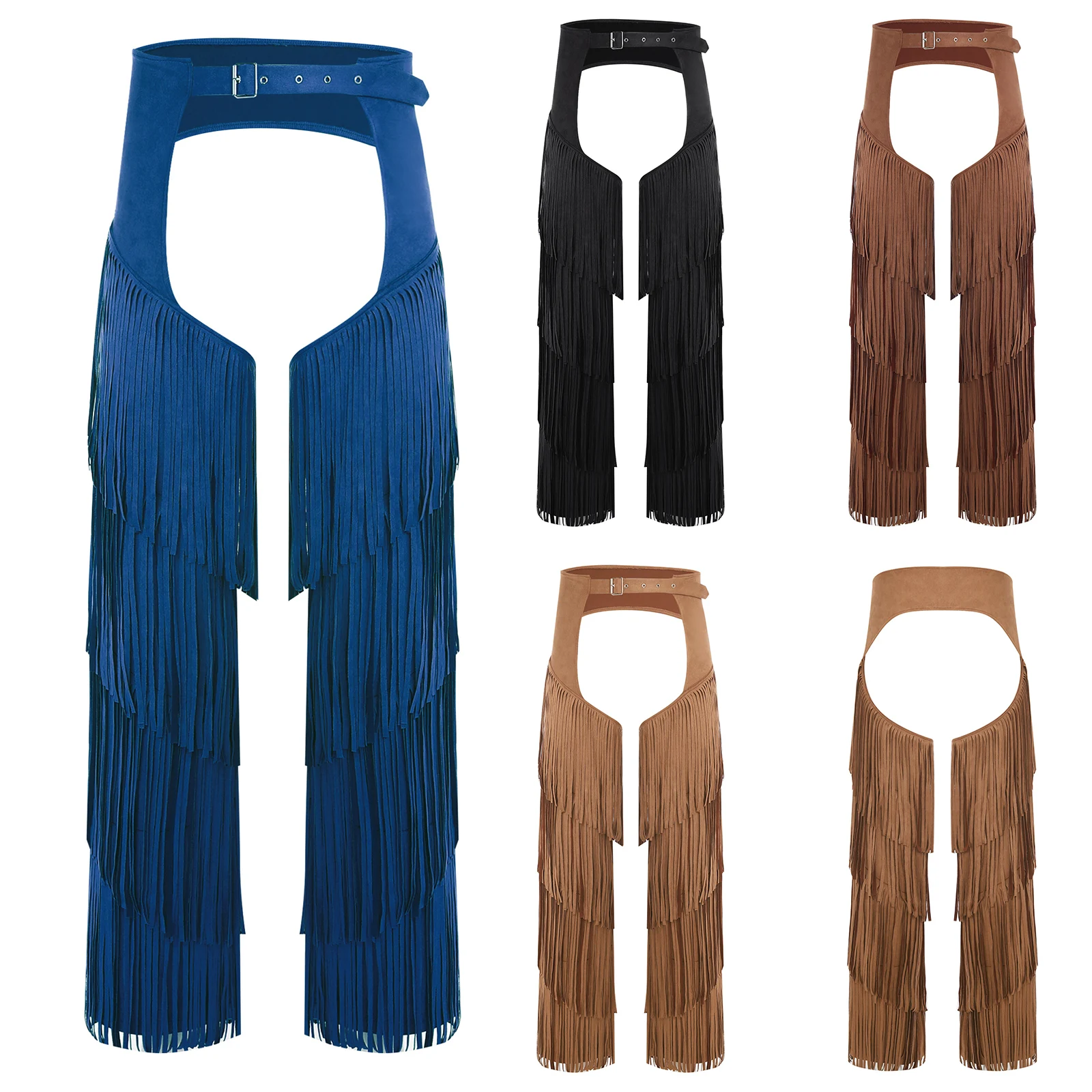 Men Western Cowboy Cosplay Costumes Open Crotch Pants Layered Fringe Buttless Style Motorcycle Pants for Raves Parties