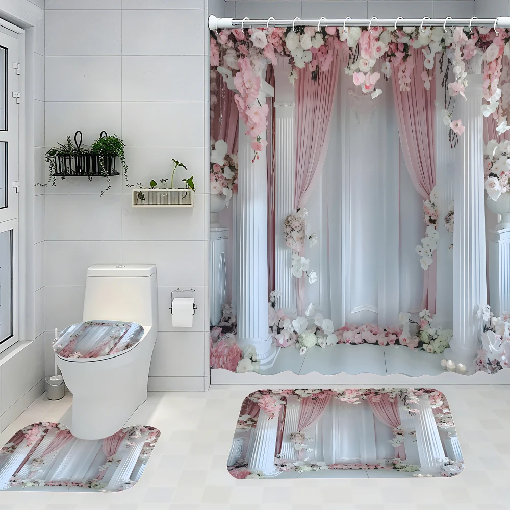 

Indoor curtain bathroom four-piece set - Avant-garde waterproof shower curtain, creating a complete bathroom suite