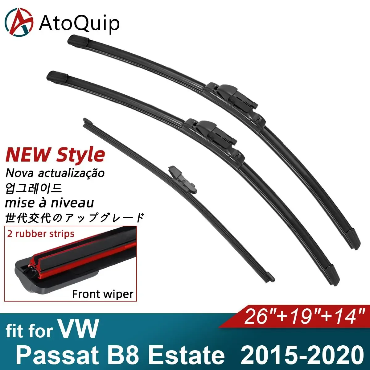 Double Rubber Car Wiper Blades for 2015-2020 VW Passat B8 Estate Front Rear Windshield Wipers Accessories 2017 2018 2019 2020