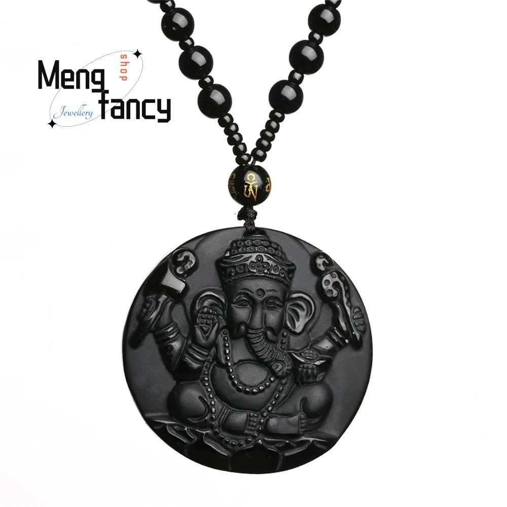 Natural Black Obsidian Four-Armed Spirit Elephant Jade Pendant Fashion Customized Jewelry Amulet Men Women Luxury Necklace Gifts