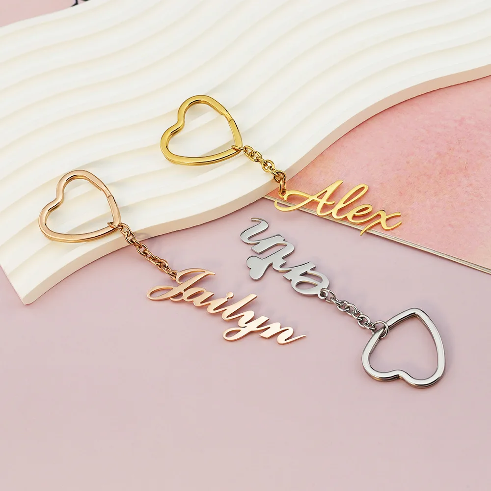 

Custom Name Keychain Personalized Love Ring Stainless Steel Keyring Ladies Jewelry Couple Birthday Gift for Girlfriend Men