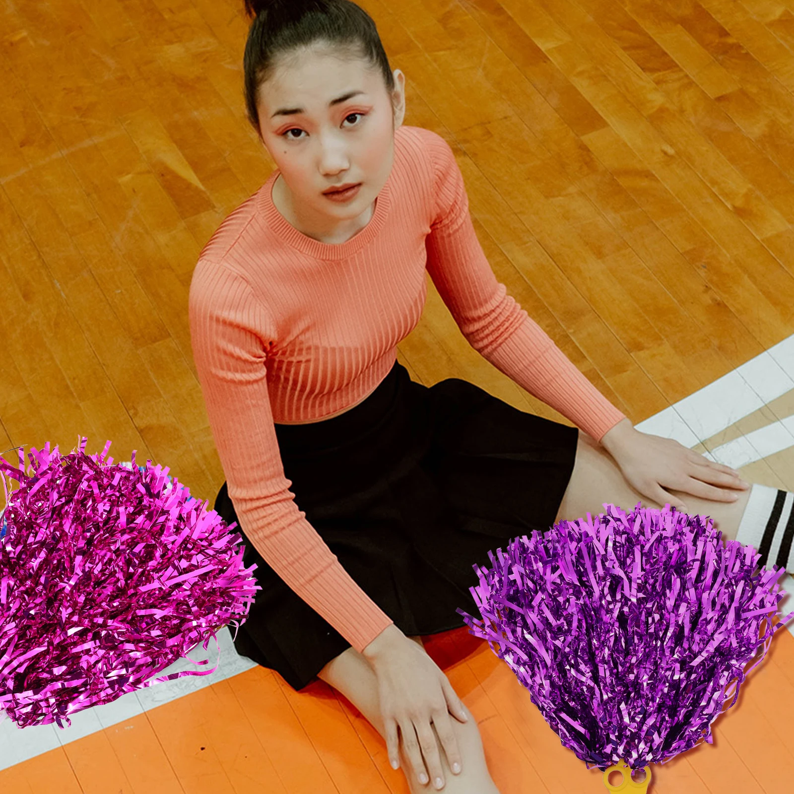 

6pcs Cheerleader Pom Poms Mixed Color Durable Handle For Sports Cheerleading Competition Cheering Squad Supplies Performance