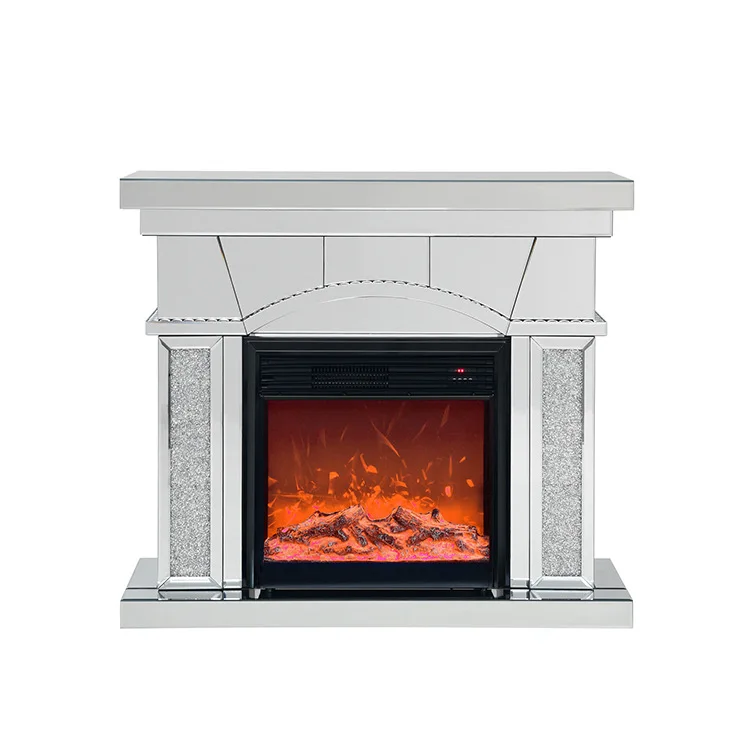 Diamond-encrusted silver mirror fireplace simulated fire fireplace electronic creative light luxury Nordic living room decoratio