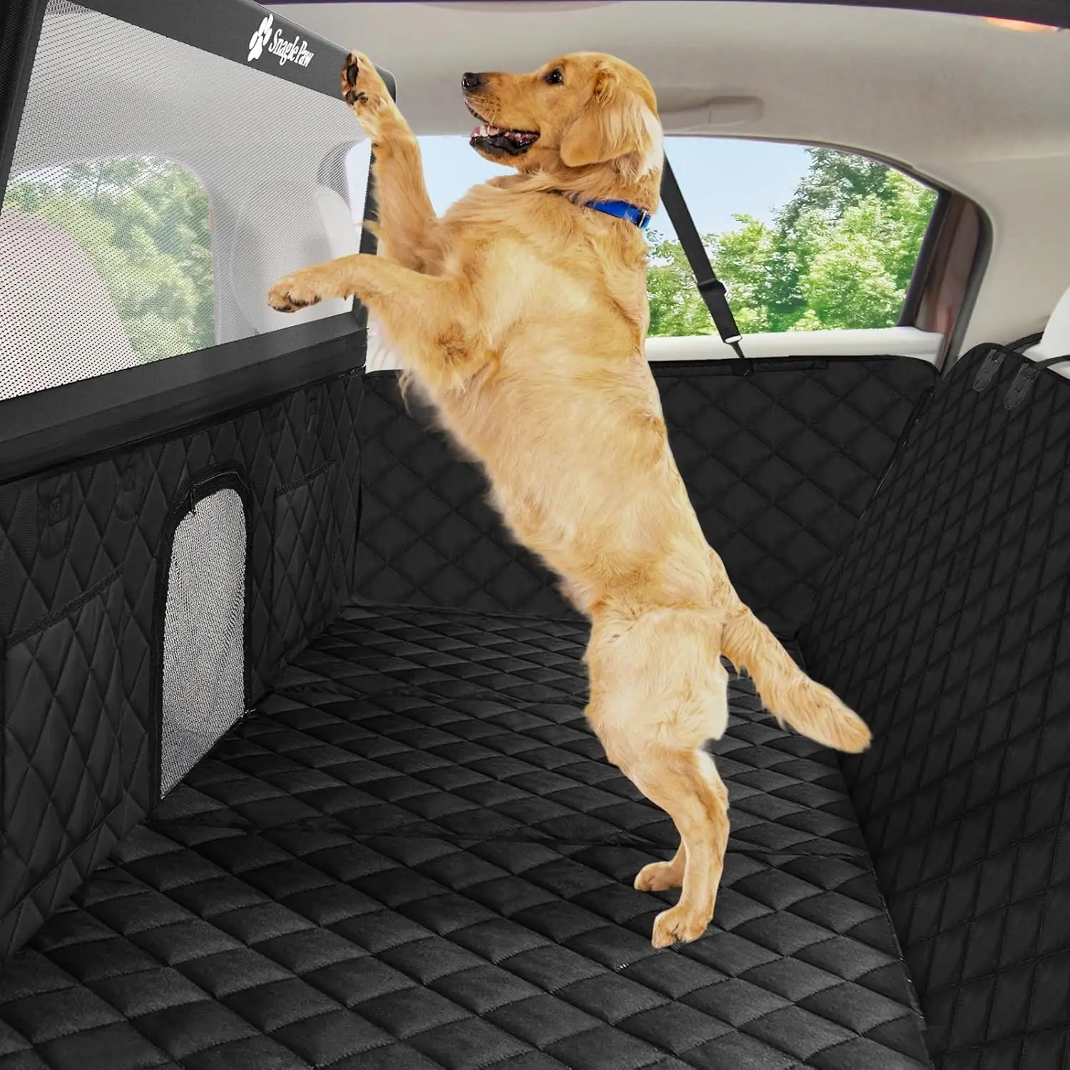 

Dog Car Seat Cover & Back Seat Extender,31"Super High Pet Barrier with Anti-Slip Hard Bottom Hammock Holds 440lbs,Water-Resistan