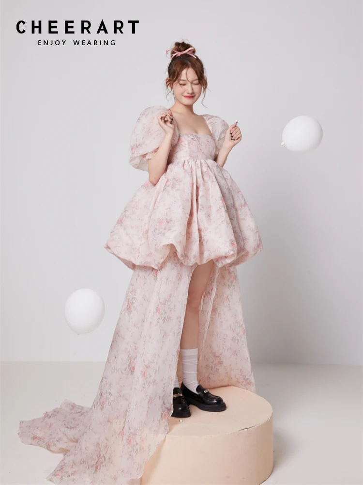 

CHEERART Lolita Floral Backless Puff Sleeve Ball Gown Prom Dresses For Women 2023 Party Evening Elegant Luxury Celebrity Dress