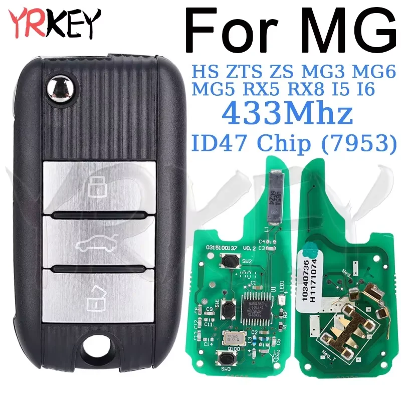 

Умный дистанционный ключ для MG HS ZTS ZS MG3 MG6 MG5 RX5 RX8 I5 I6 Складной чехол для ключей 433 МГц с чипом ID47 (7953) Автомобильный ключ с 3 кнопками