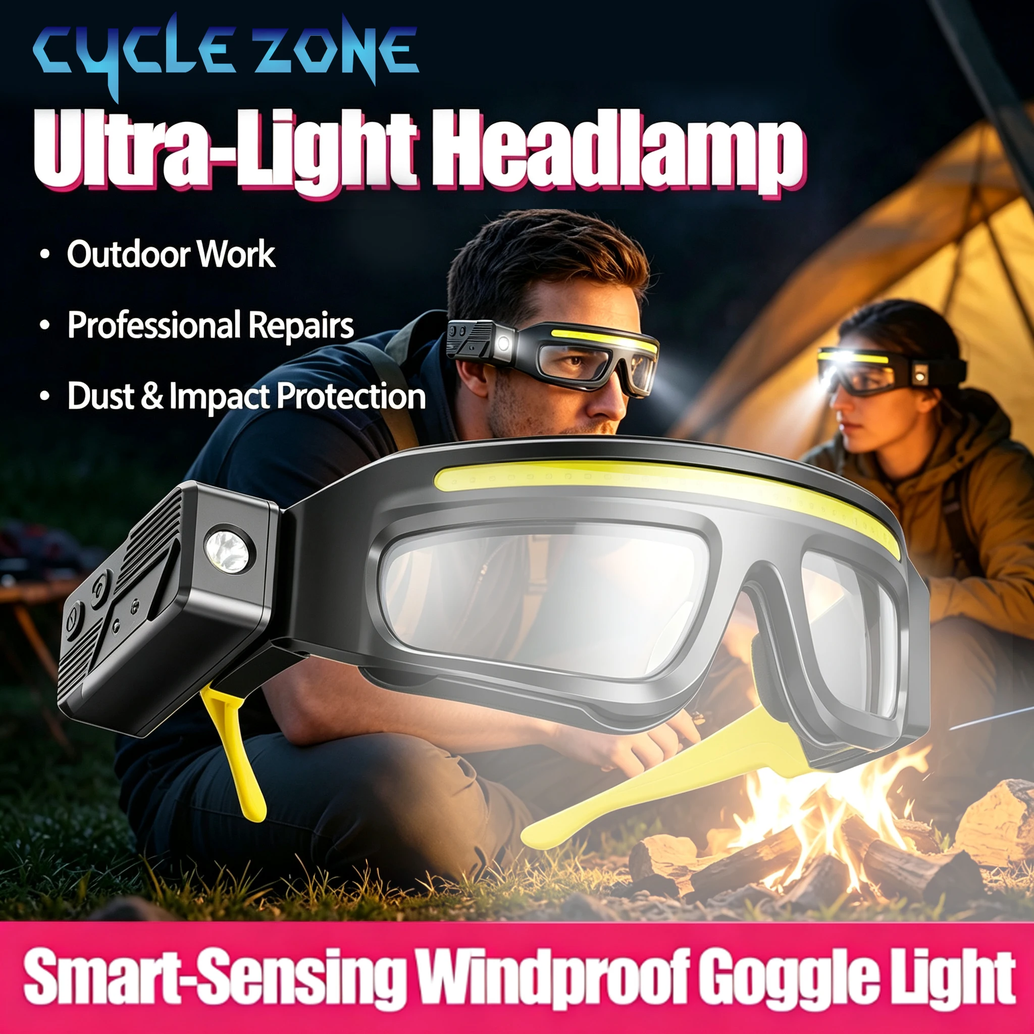 Professional Glasses Headlamp 2 in 1 Design Adjustment Sensor Head Flashlight 5 Lighting Modes Working Lamp for Night Fishing