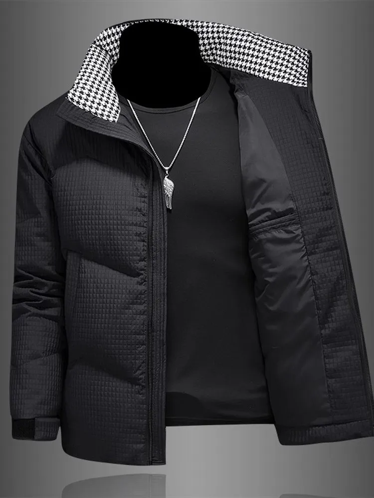 Chaqueta de plumón de pato para hombre, abrigo informal grueso y cálido con cuello levantado, con cremallera, 90%