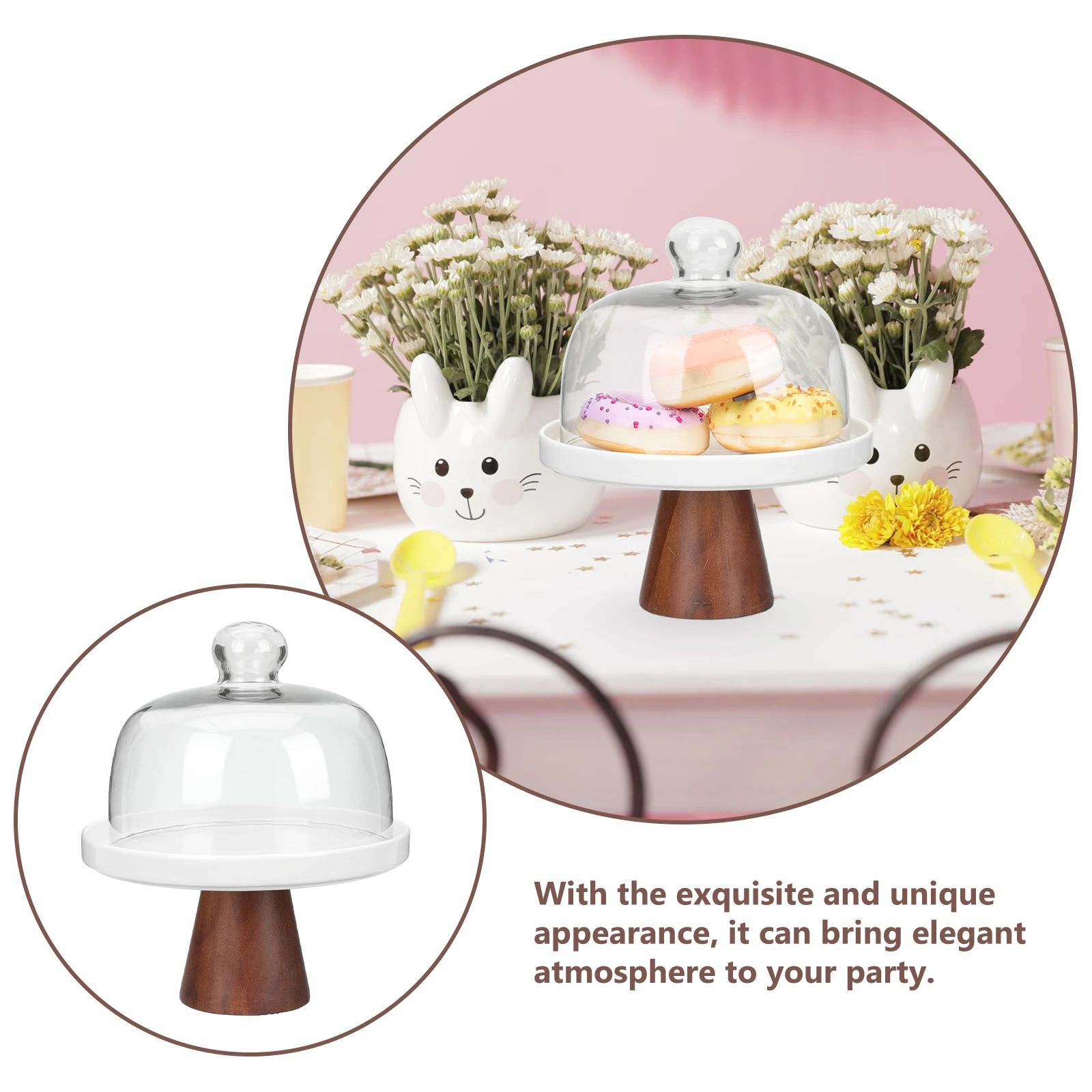 

Wooden Ceramic Cake Stand Dessert Tray High Base Pastry Platter Lid Cover Fruit Dish Banquet Party Wedding Sturdy