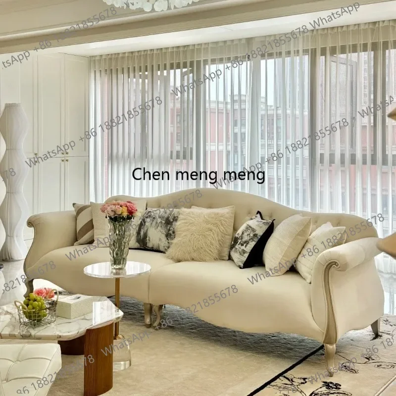 M178 French sofa, American light luxury, three-seater inline sofa, cream style solid wood leather living room