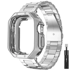 Case Band for Apple Watch 9 8 7 Bracelet 41mm 45mm 49mm Stainless Steel Strap Soft TPU Protector Cover iWatch SE 6 5 4 40mm 44mm