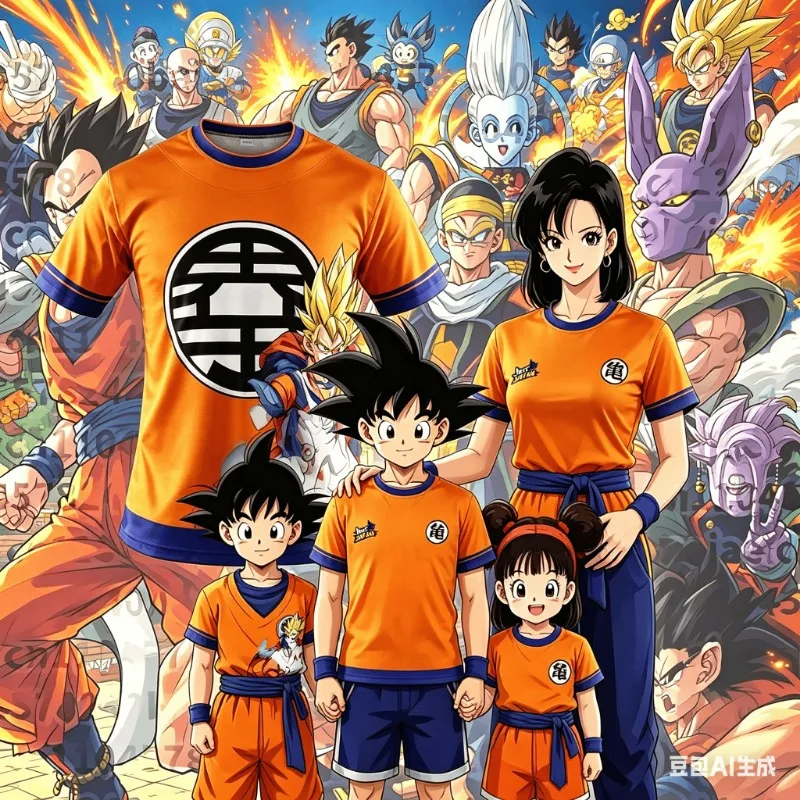 2026 Summer Dragon Ball Z Goku Kame Symbol Football Jersey, 3D Print Polyester Oversized Loose Sports T-Shirt for Men Women Kids