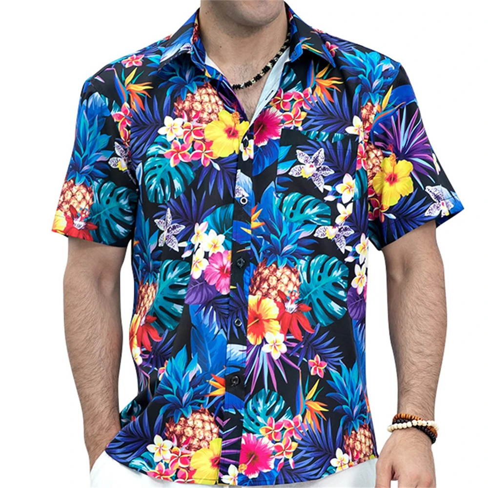 Men's Shirt Button Summer Floral Shirts for Men Street 3D Print Plus Size Hawaiian Beach Short Sleeve Fashion Tops Tee Shirt Man