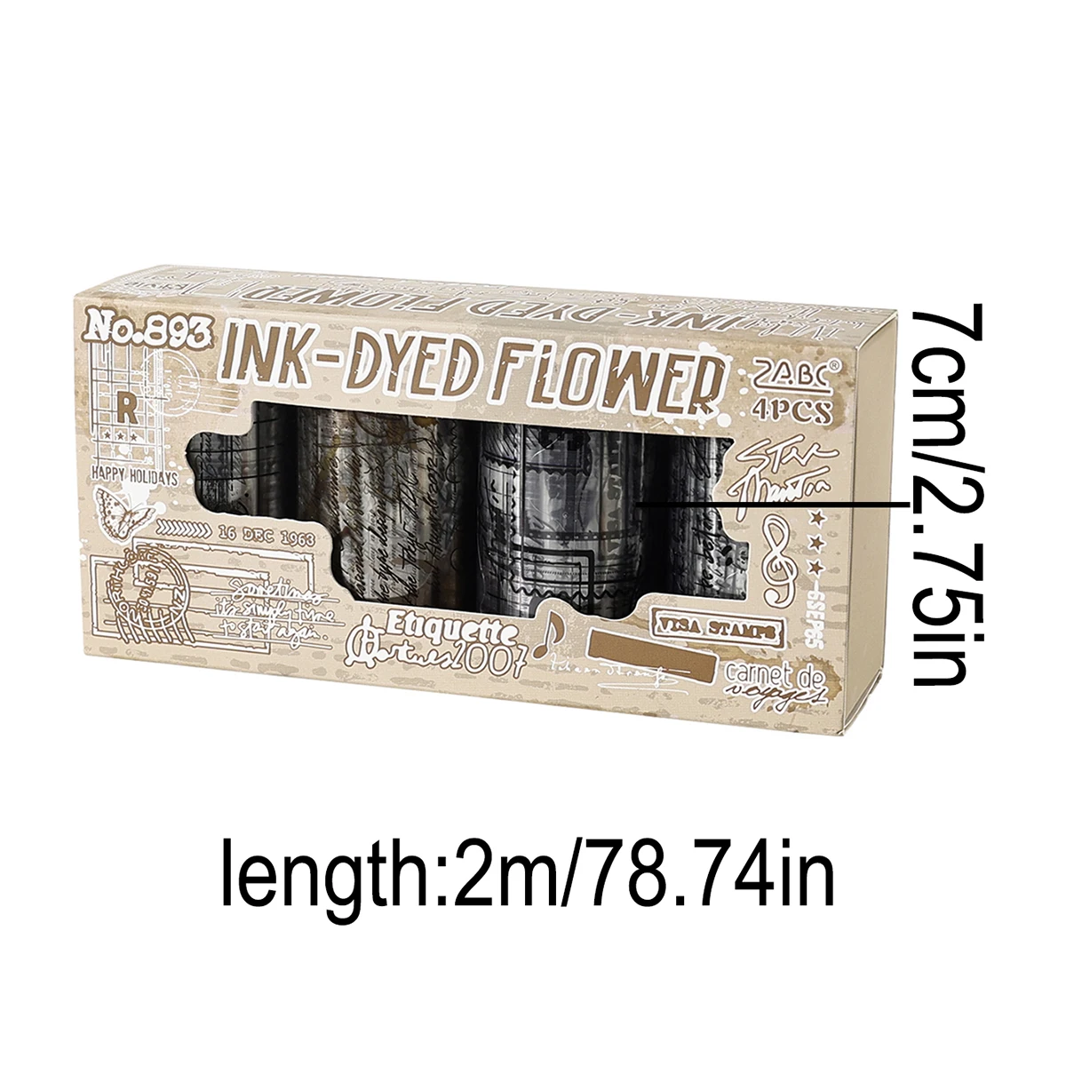 4 Rollen/Karton, kreatives Retro-PET-Washi-Tape, geeignet für DIY-Planer und Geschenkbox-Dekorationen, exquisit stilvoll