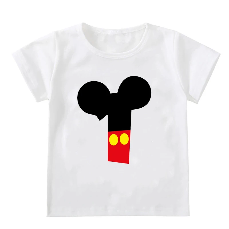 New Kids Boys Girls Mickey Mouse Birthday T-shirts Short Sleeved T Shirt Size 1 2 3 4 5 6 7 8 9 Year Children Party Clothing Tee