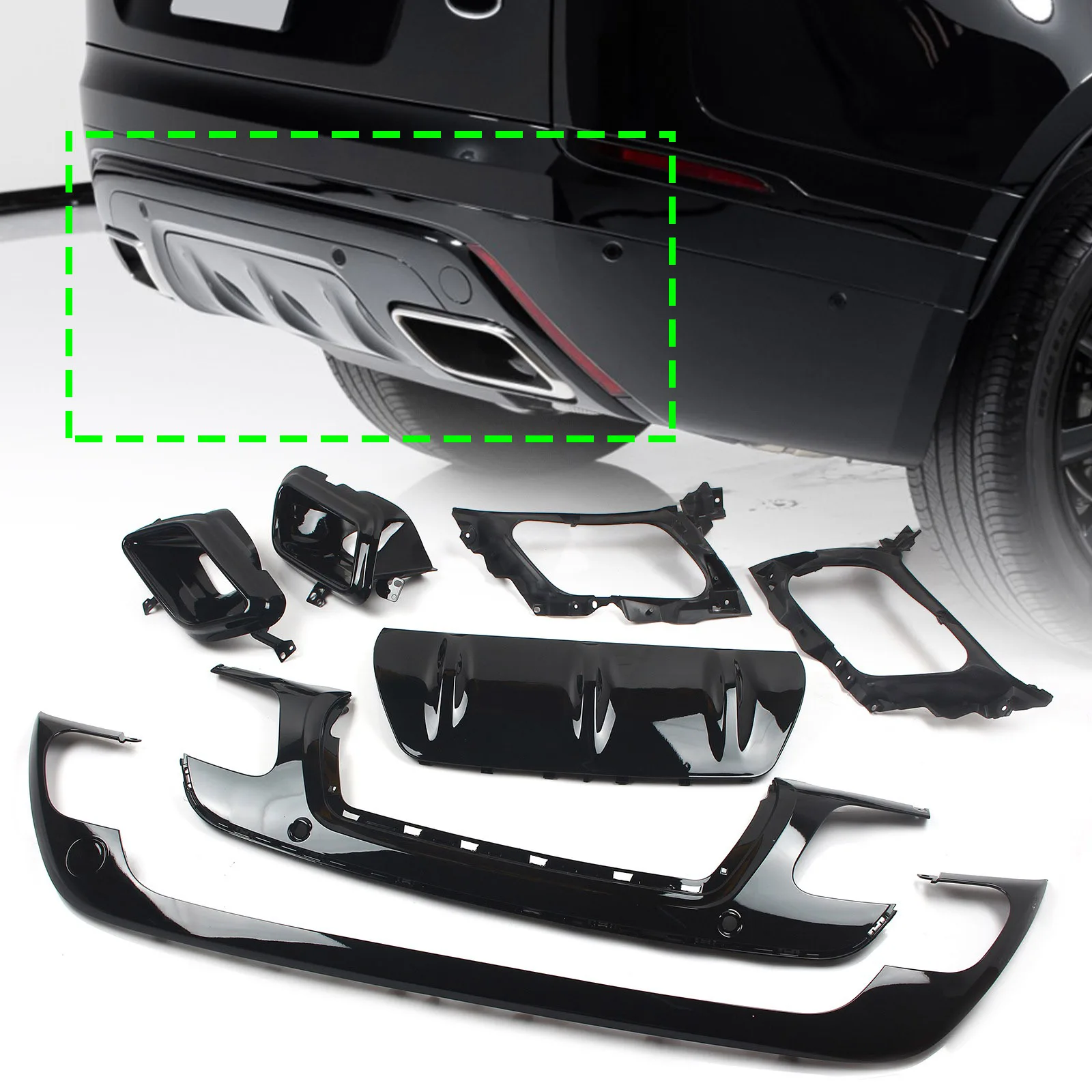 For Range Rover Velar 2017-2019 1Set Rear Bumper Diffuser with Exhaust Tips