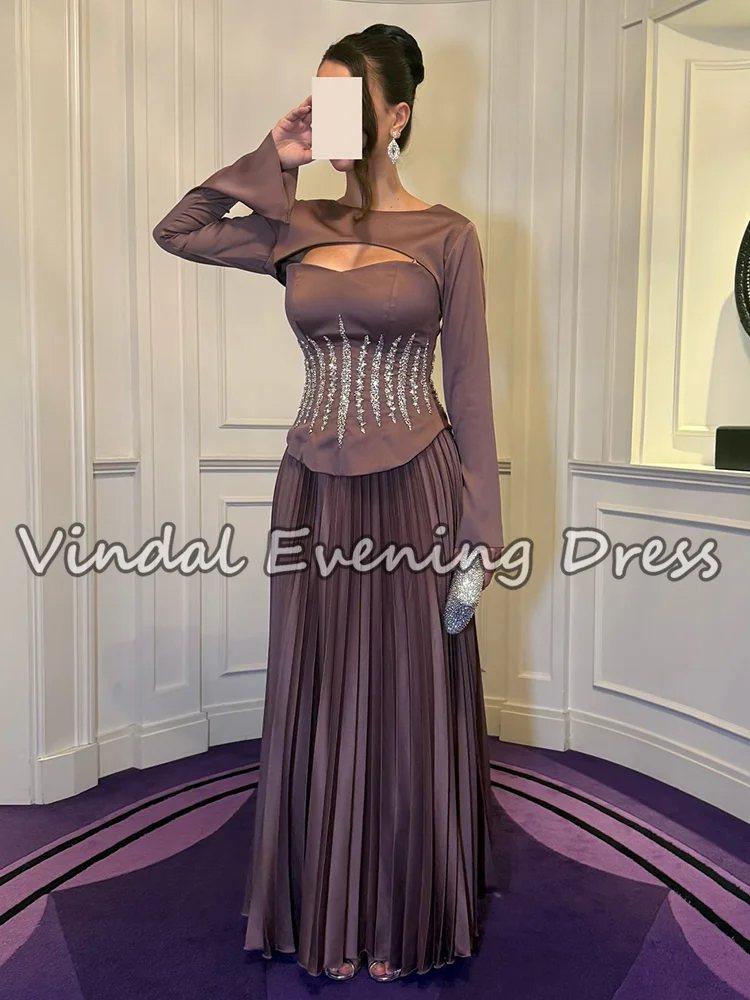 فساتين حفلات مسائية أنيقة من Vindal مزينة بالترتر على شكل حرف a ورقبة سكوب وأكمام طويلة كلاسيكية للنساء مناسبة حسب الطلب #4