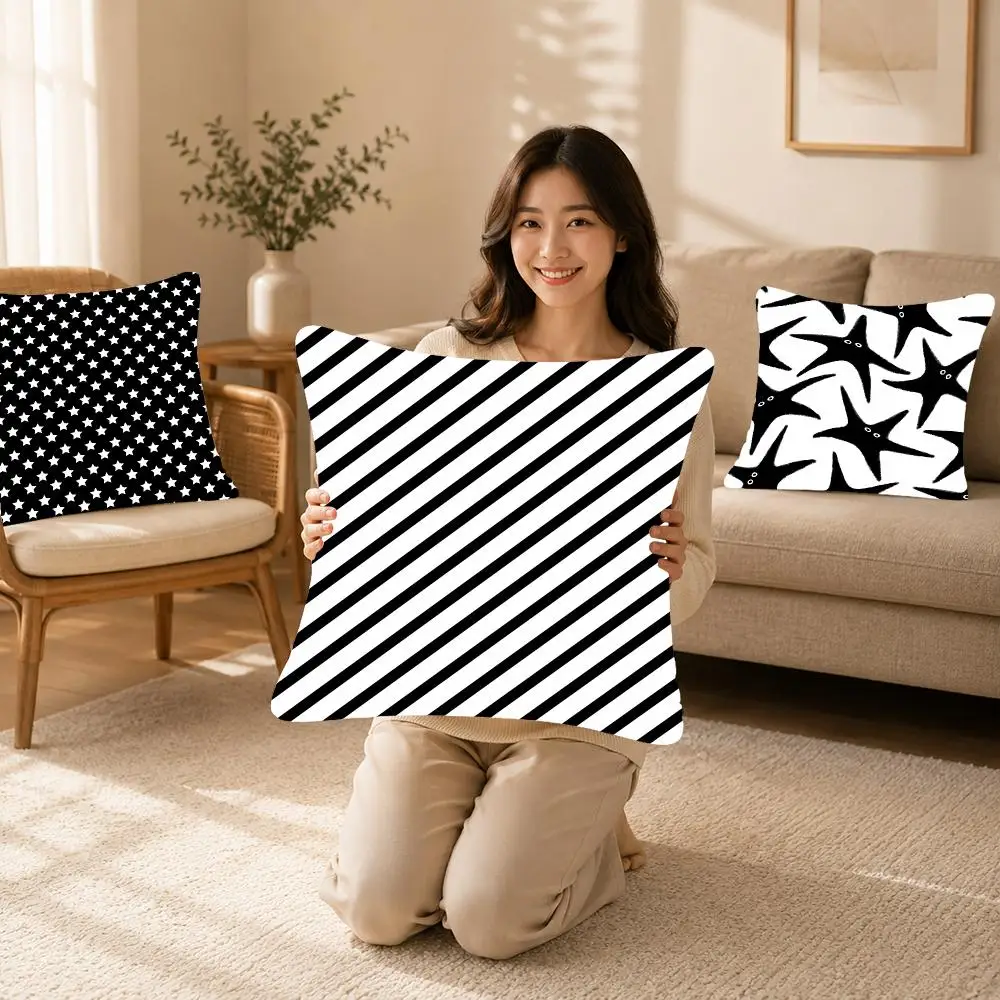 Black And White Minimalist Style Cushion Cover Bedroom bed reading backrest cushion Festive plush holiday Soft plush throw