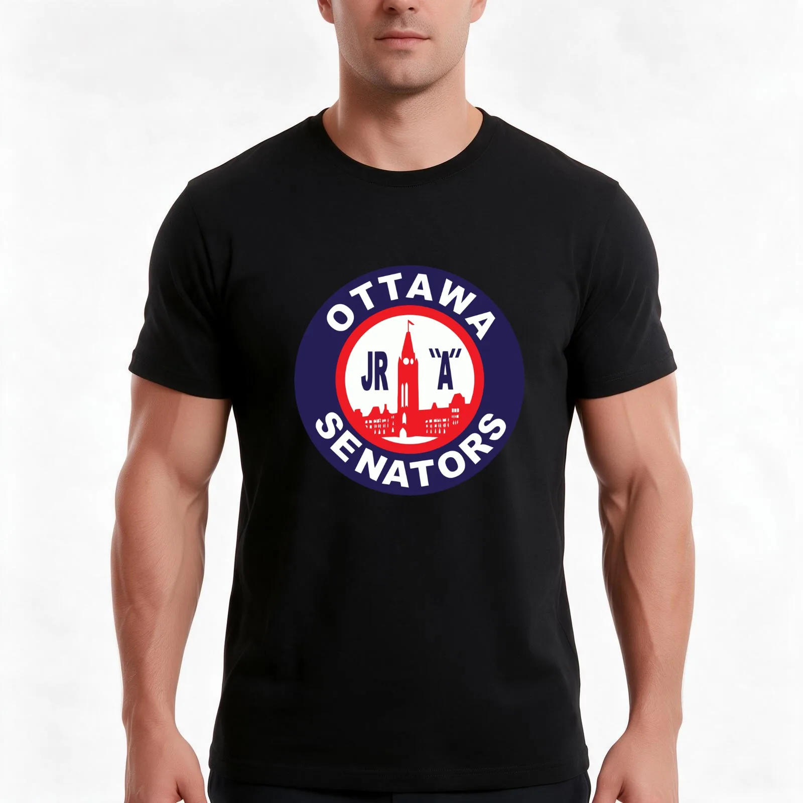 Ottawa Jr. Senators T-Shirt, Summer Casual Cotton Tee, Oversized Streetwear Tops, Vintage Graphic Print, Loose Fit Short Sleeve