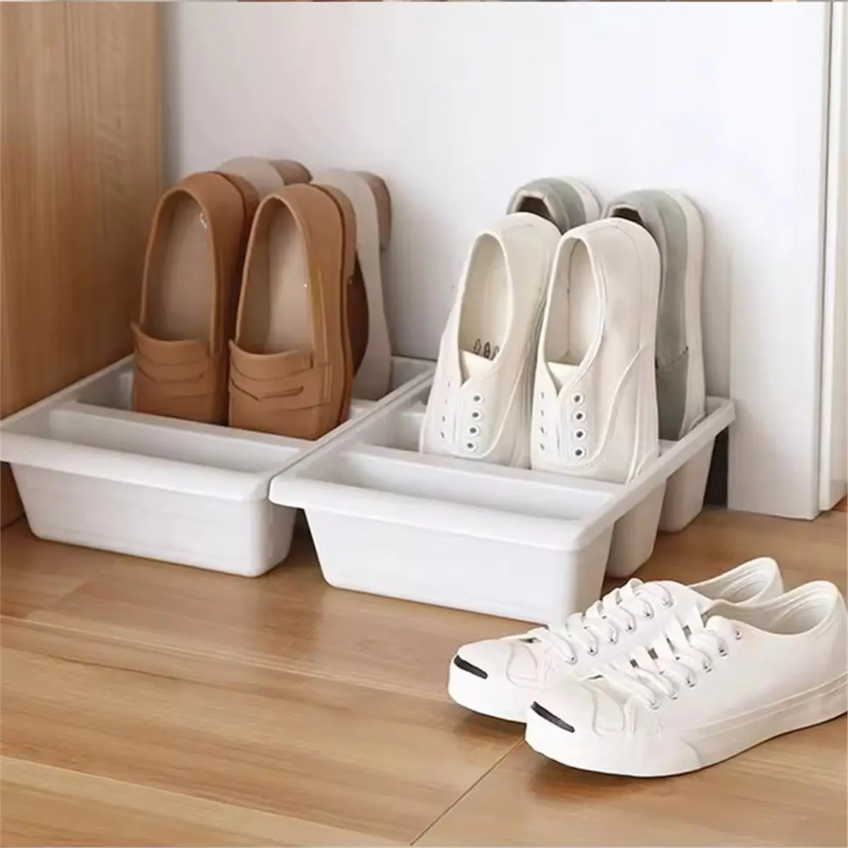 ABZJ Platzsparender Stapelbarer Schuhregal-Organizer, Großes Schuhregal, Trendige Aufbewahrungsbox für Wohnheime, Unverzichtbar